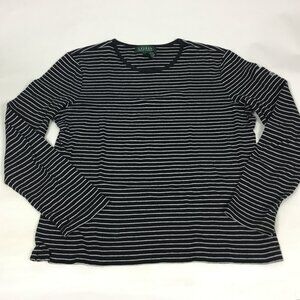(PO) LAUREN Ralph Lauren, Blk & Wht Striped long sleeve shirt